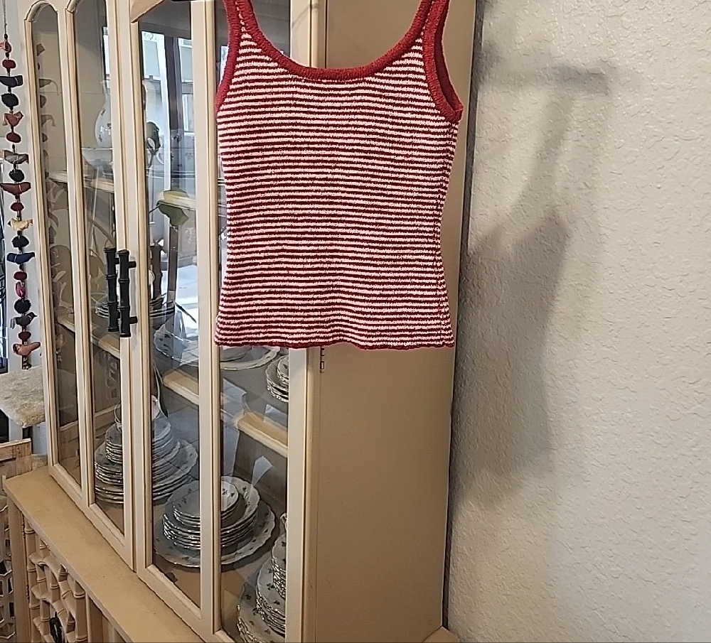 Lucia Red and White Striped Knit Tank Top - Picture 3 of 5